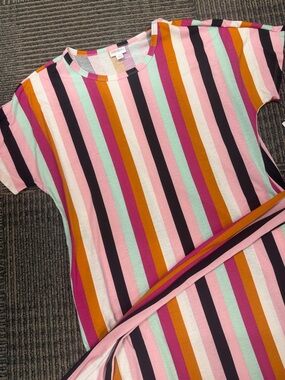NWT LuLaRoe Marly Striped Dress - Pink, Mint, Black SZ XL